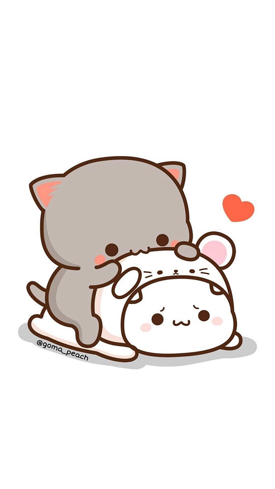 Cute Chibi Cat and Mouse Cuddling on a Blanket with a Heart HD phone wallpaper