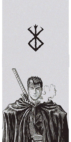Guts from Berserk manga in black and white ink illustration with sword and cloak HD phone wallpaper