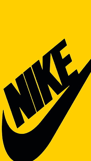 Nike Swoosh Logo on Vibrant Yellow Background Minimalist Branding Design HD phone wallpaper