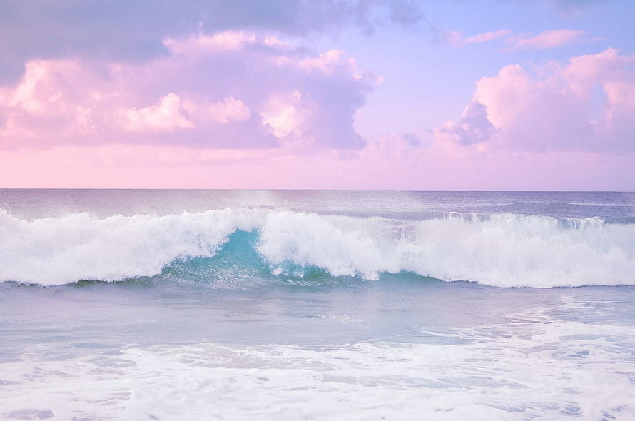 Pastel Pink Sky Over Turquoise Ocean Waves at the Shore HD wallpaper