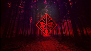 HP Omen X Glowing Red Logo in Dark Forest HD wallpaper