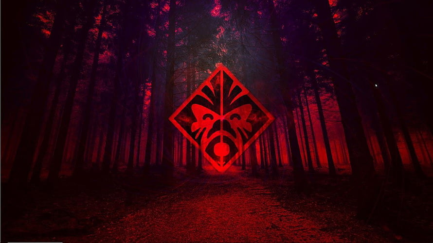 HP Omen X Glowing Red Logo in Dark Forest HD wallpaper