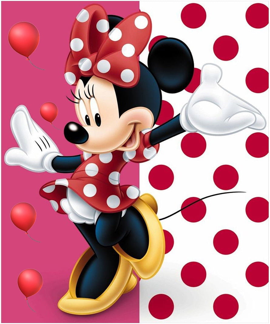 Minnie Mouse in Red Polka Dot Dress with Balloons and Bow HD phone wallpaper