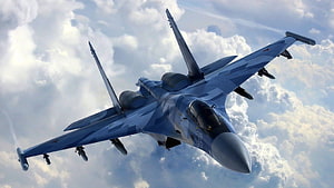 Sukhoi Su-57 Stealth Fighter Jet Banking Through Cloudy Skies HD wallpaper