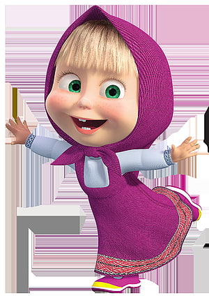 Masha in Purple Headscarf and Dress with Arms Outstretched in 3D Animation Style HD phone wallpaper
