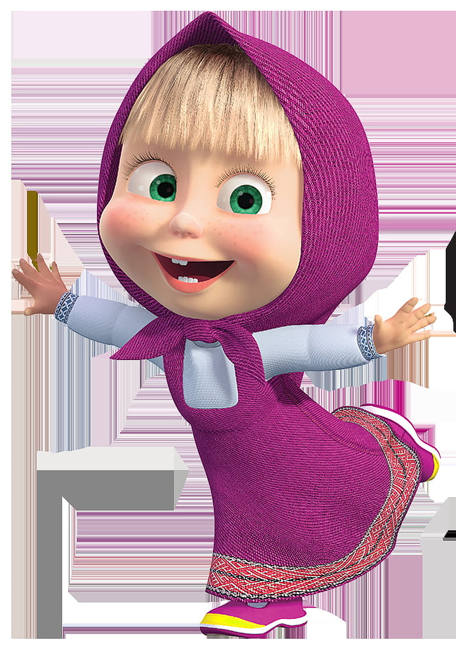 Masha in Purple Headscarf and Dress with Arms Outstretched in 3D Animation Style HD phone wallpaper