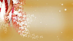 Romantic Indian Wedding Couple Holding Hands With Floral Overlay And Golden Background HD wallpaper