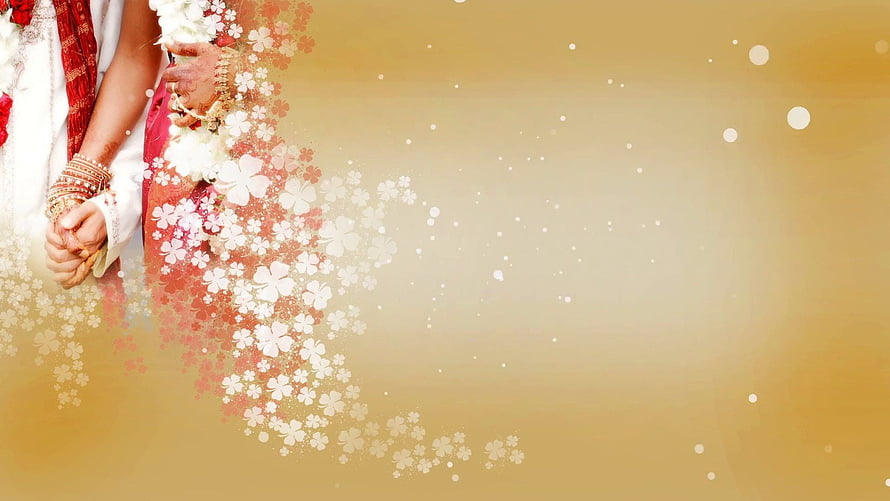 Romantic Indian Wedding Couple Holding Hands With Floral Overlay And Golden Background HD wallpaper