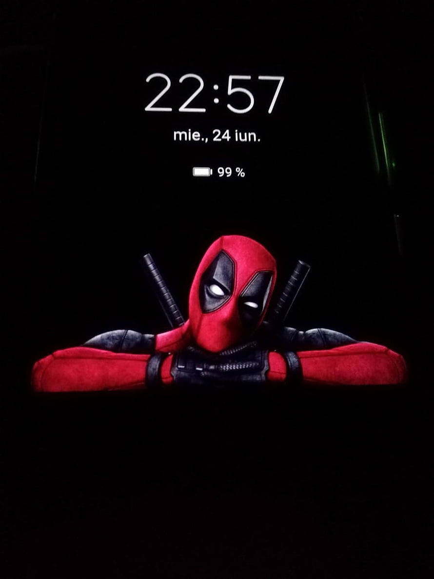 Deadpool Peeking Over Edge With Crossed Swords On Black Background HD phone wallpaper