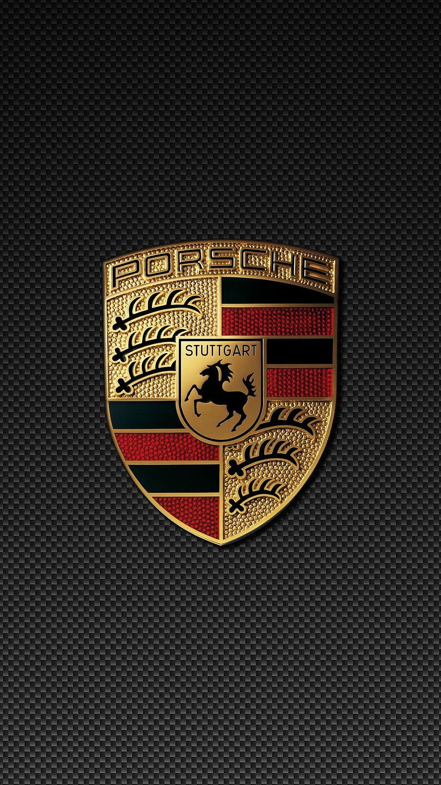 Porsche Stuttgart Emblem on Dark Carbon Fiber Texture Background HD phone wallpaper