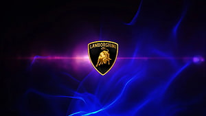 Lamborghini Emblem on Dark Background with Electric Blue and Purple Neon Light Streaks HD wallpaper