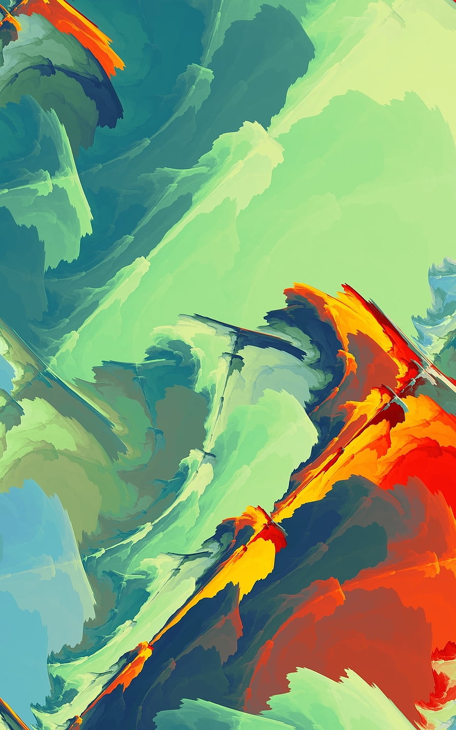 Abstract Digital Painting With Vibrant Orange And Teal Brushstrokes HD phone wallpaper