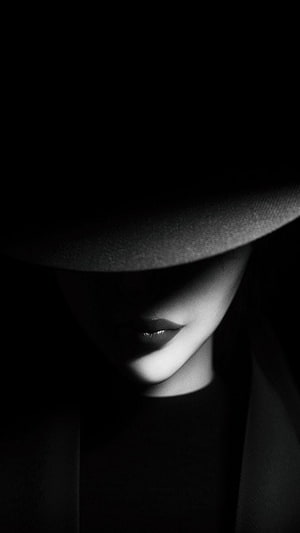 Mysterious Woman in Wide-Brimmed Hat with Dramatic Black and White Shadows, girl hat bw dark shadows, Black Shadow HD phone wallpaper