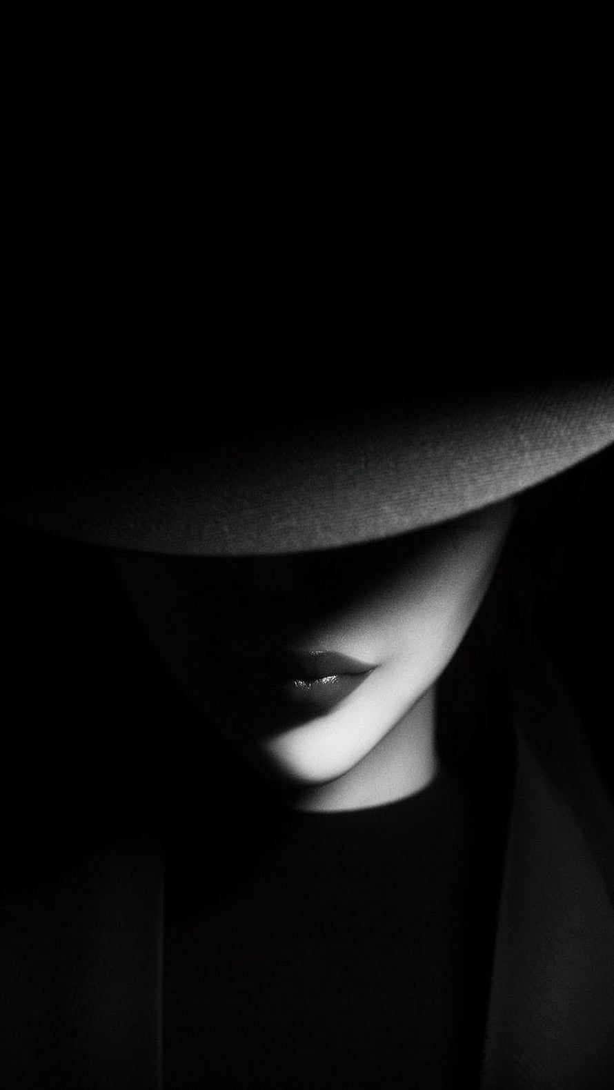 Mysterious Woman in Wide-Brimmed Hat with Dramatic Black and White Shadows, girl hat bw dark shadows, Black Shadow HD phone wallpaper