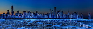 Chicago Skyline at Dusk Over Frozen Lake Michigan HD wallpaper
