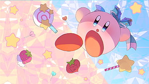 Kirby in Sweet Dreams Outfit with Candy and Stars HD wallpaper
