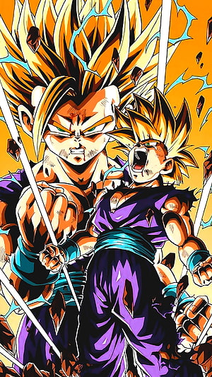 Son Gohan Super Saiyan 2 Manga Artwork with Intense Battle Energy HD phone wallpaper