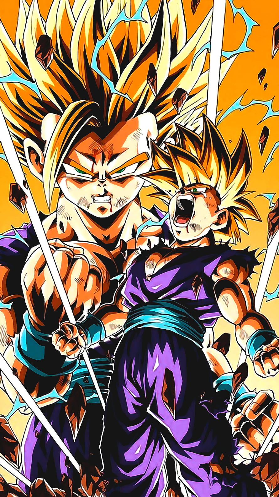 Son Gohan Super Saiyan 2 Manga Artwork with Intense Battle Energy HD phone wallpaper