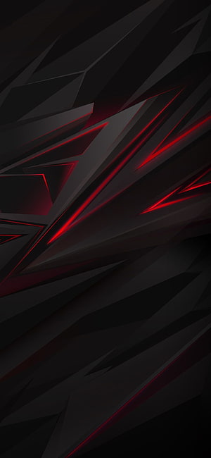 Abstract Dark Geometric Background With Glowing Red Neon Lines And Sharp Triangular Shapes HD phone wallpaper
