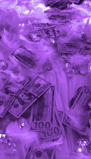 Purple Tinted Cash and Feathers Aesthetic Wallpaper HD phone wallpaper