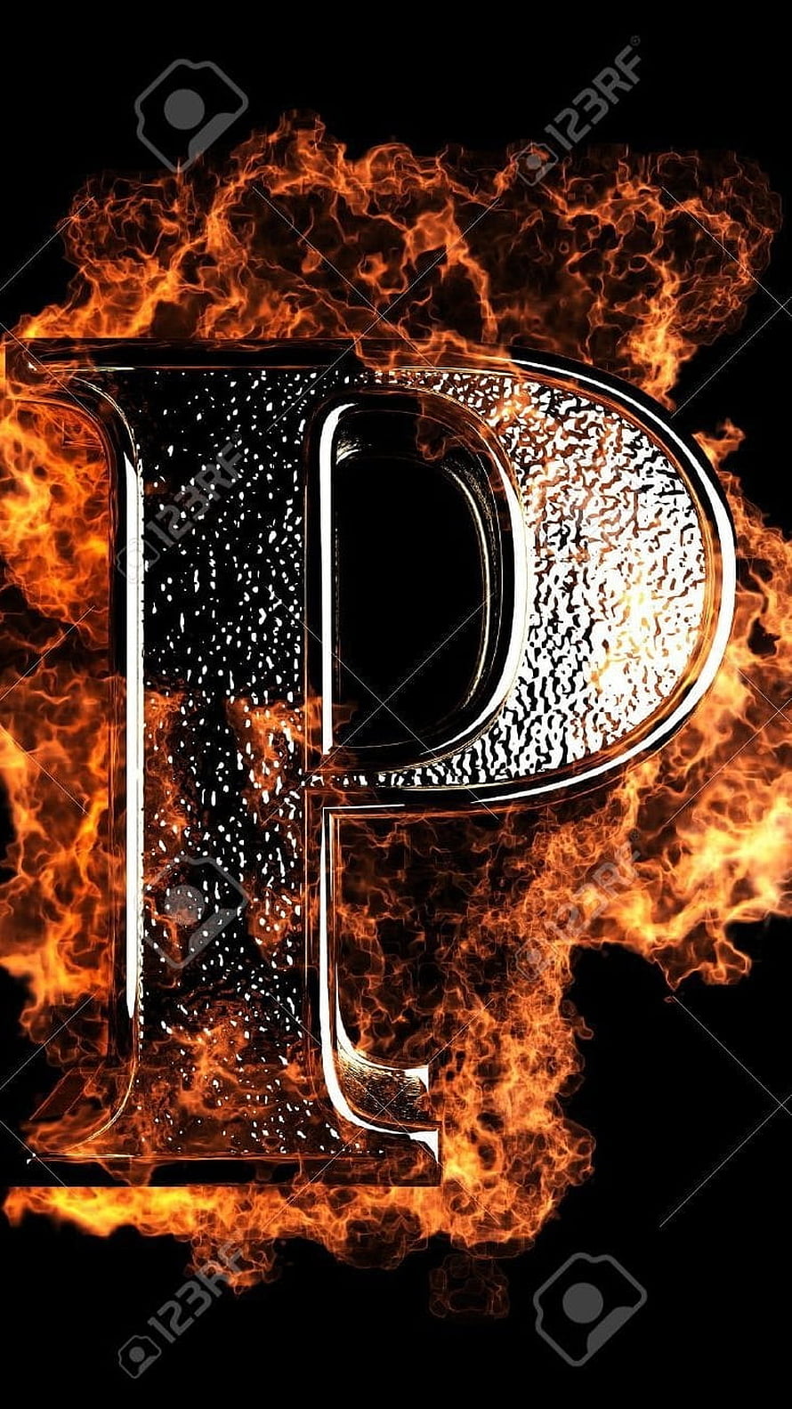 Burning Letter P with Intense Flames on Black Background HD phone wallpaper