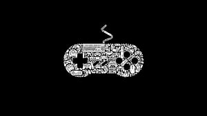 Retro Gaming Logo Mosaic Formed by Vintage Controllers and Consoles on Black Background HD wallpaper