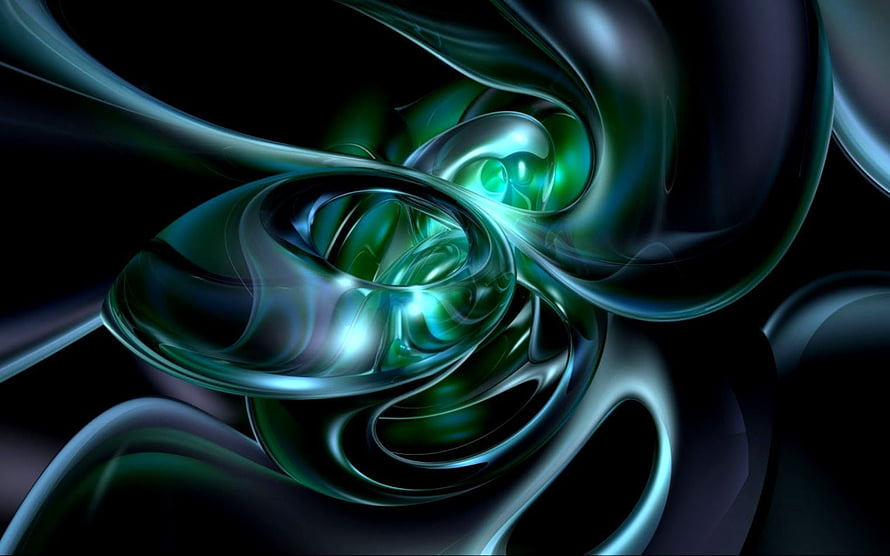 Emerald and Teal Liquid Swirls on a Deep Black Background HD wallpaper