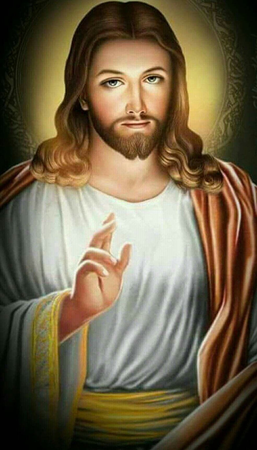 Sacred Portrait of Jesus Christ with Halo and Blessing Gesture HD phone wallpaper