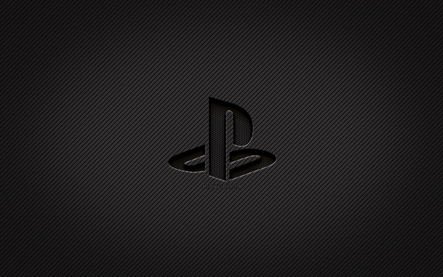 PlayStation Logo on Dark Carbon Fiber Texture Background HD wallpaper