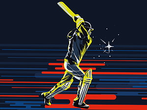 Dynamic Cricket Batter Illustration with Neon Speed Lines and Dark Background HD wallpaper