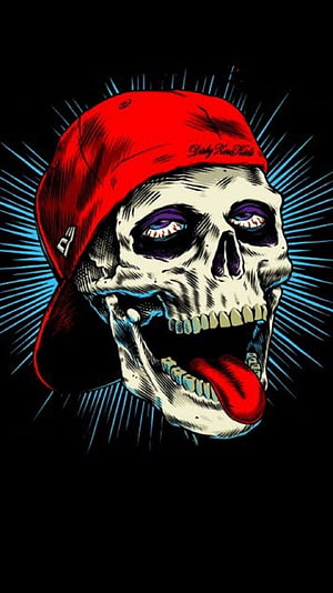 Hip Hop Skull Artwork Wearing Red Cap with Baseball Eyes and Tongue Out HD phone wallpaper