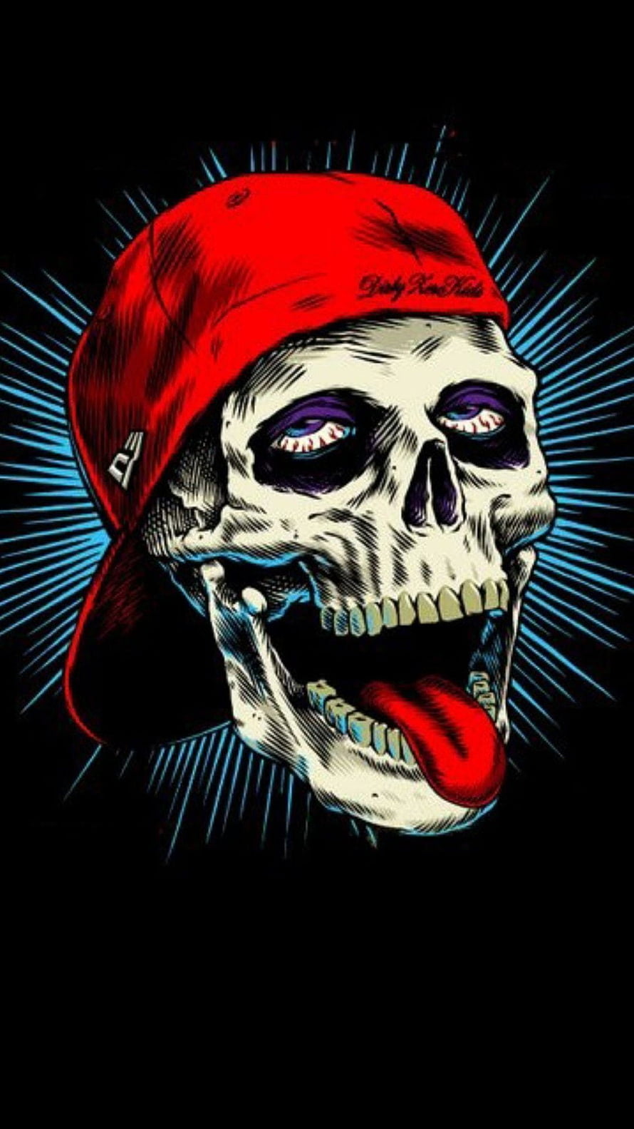 Hip Hop Skull Artwork Wearing Red Cap with Baseball Eyes and Tongue Out HD phone wallpaper