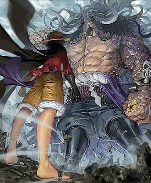 Luffy Confronts Kaido in Epic Dragon Form Battle from One Piece HD phone wallpaper