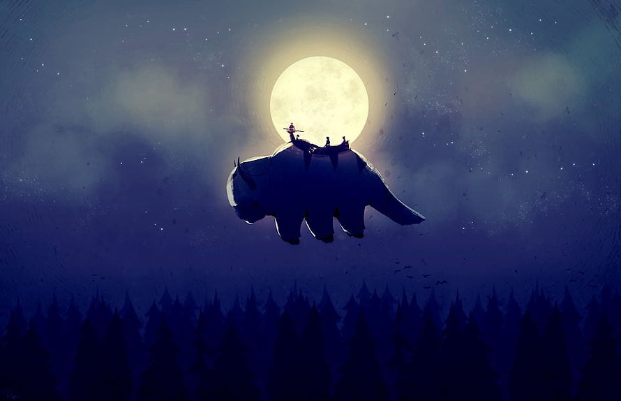 Avatar The Last Airbender Flying Bison Silhouette Against Full Moon Over Forest HD wallpaper