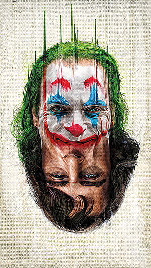 Joker Duality Portrait Artwork Featuring Clown Makeup and Inverted Face HD phone wallpaper