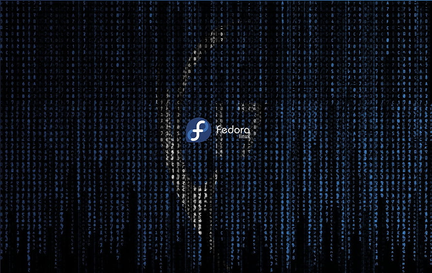 Fedora Linux Logo Against Digital Matrix Code Rain Background HD wallpaper