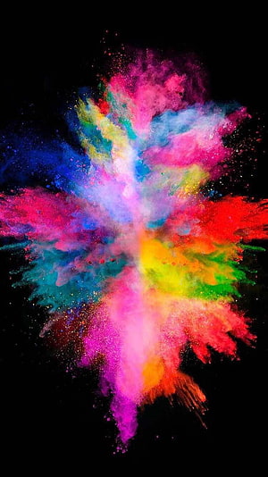 Vibrant Multicolored Powder Burst Against a Deep Black Background HD phone wallpaper