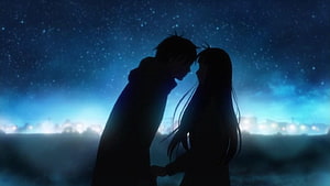 Kimi Ni Todoke Silhouette Couple Under Starry Night Sky HD wallpaper