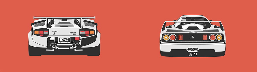 Lamborghini Countach and Ferrari F40 Rear View Vector Illustration HD wallpaper