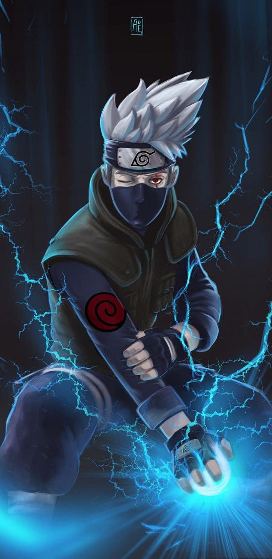 Kakashi Hatake wielding Chidori lightning jutsu in dynamic anime art style HD phone wallpaper