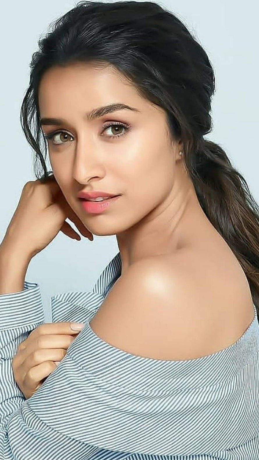 Shraddha Kapoor Elegant Portrait in Striped Off-Shoulder Top HD phone wallpaper