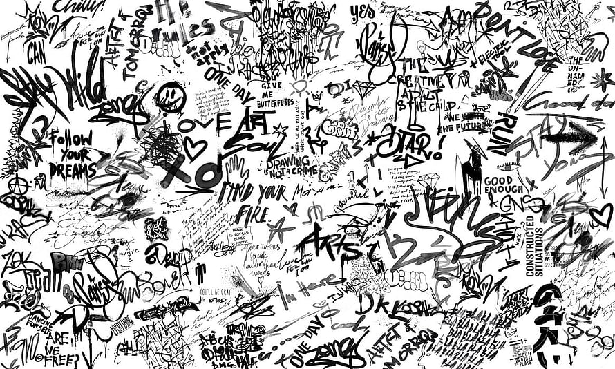 Black and White Street Art Poetry Mural with Motivational Graffiti Text HD wallpaper