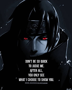 Itachi Uchiha Anime Character Portrait With Red Sharingan Eyes And Quote HD phone wallpaper