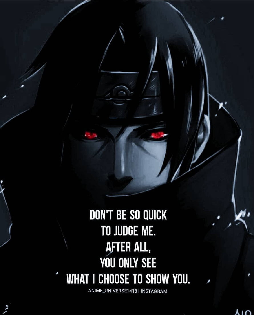Itachi Uchiha Anime Character Portrait With Red Sharingan Eyes And Quote HD phone wallpaper