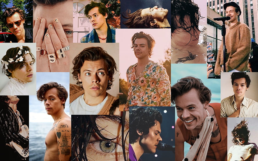 Harry Styles Photo Collage Featuring Multiple Portraits and Aesthetic Shots HD wallpaper