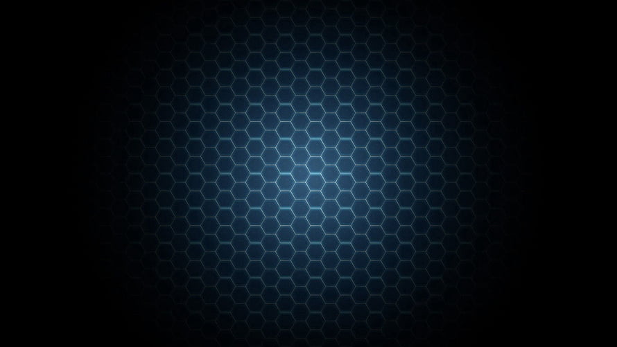 Dark Hexagonal Honeycomb Pattern with Central Blue Glow and Vignette HD wallpaper