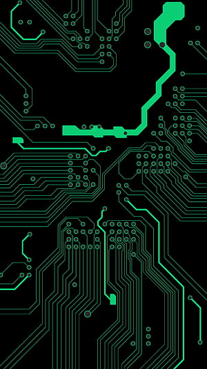 Green Circuit Board Traces on Black Background with Central Cutout HD phone wallpaper