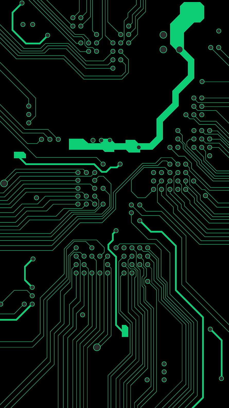 Green Circuit Board Traces on Black Background with Central Cutout HD phone wallpaper