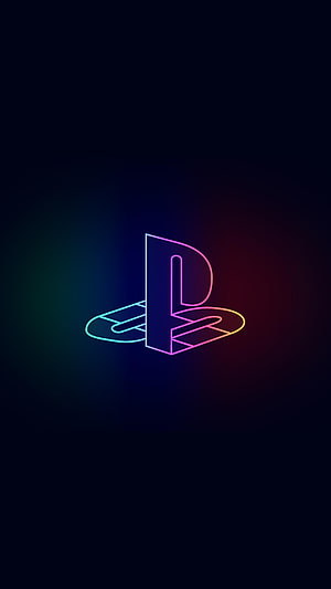 Neon PlayStation Logo Wallpaper with Glowing Rainbow Gradient on Dark Background HD phone wallpaper