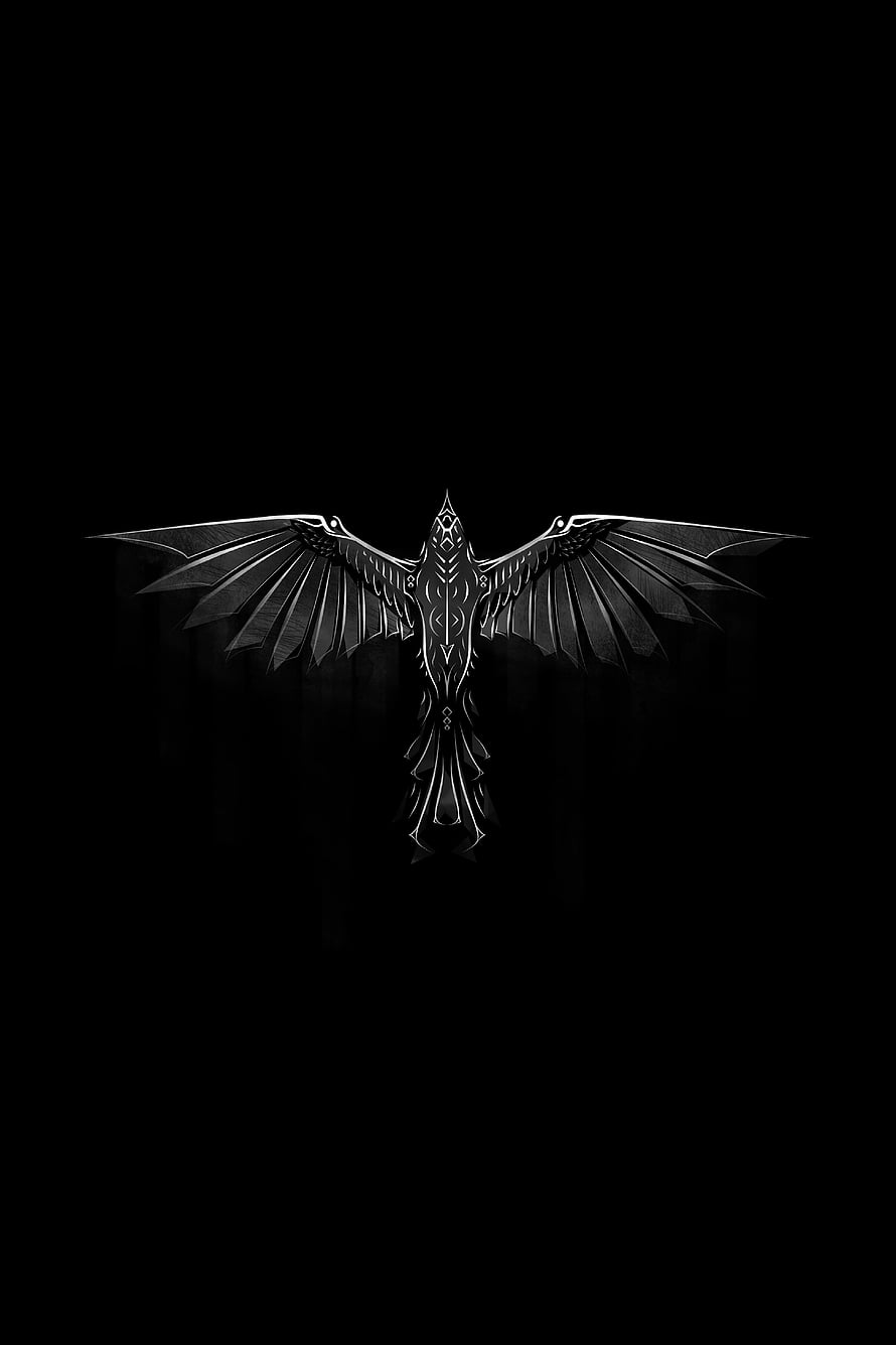 Geometric Black Crow with Spread Wings on Dark Background HD phone wallpaper